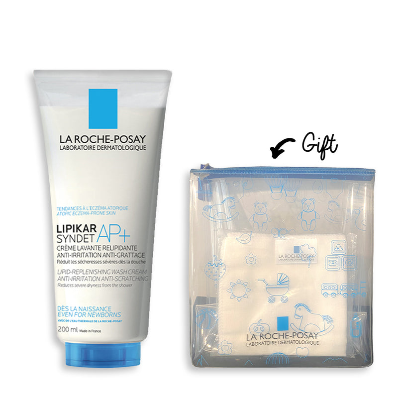Lipikar Syndet AP+ 200 ML + LRP clear pouch that includes hand towel (Gift)