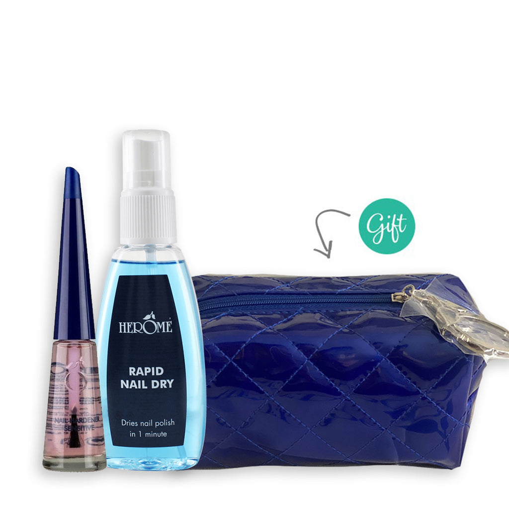 Rapid Nail Dry + Herôme Nail Hardener Sensitive 10ML + Herôme Bag (Gif