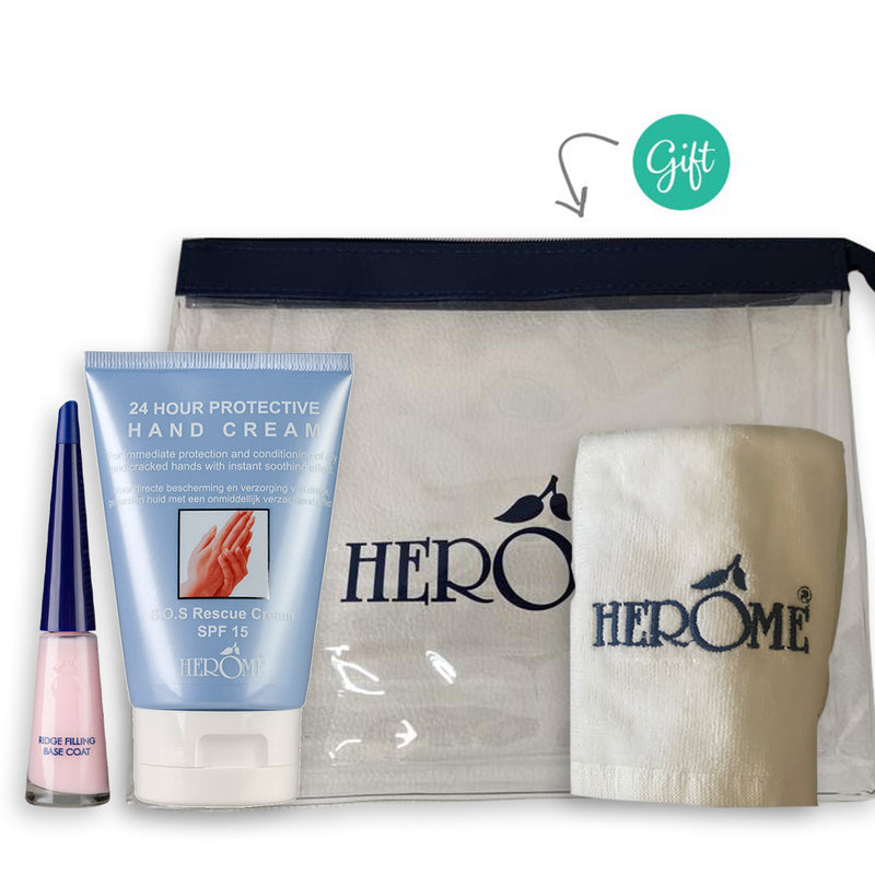 Herôme 24 Hour Protective Hand Cream 80ML + Herôme Ridge Filling Base Coat 10ML + Bag(Gift) + Towel (Gift)