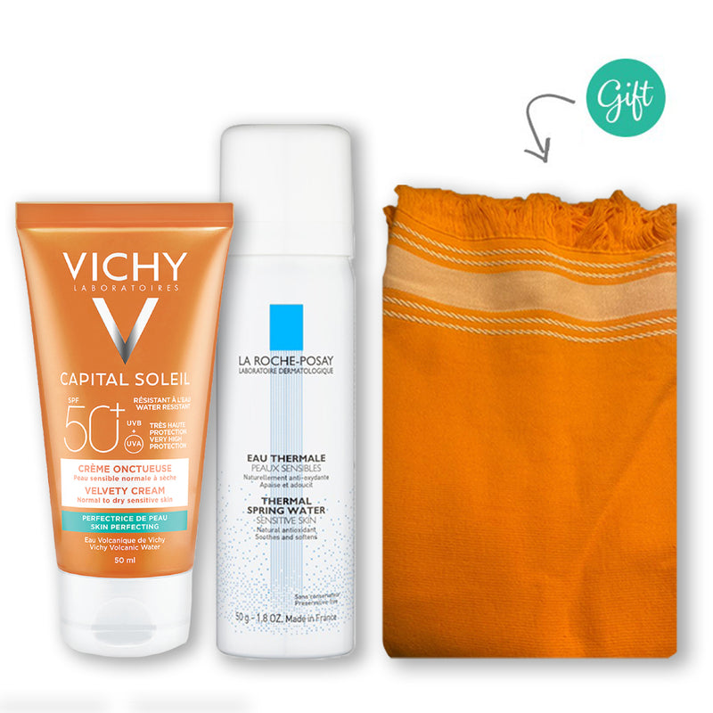 Capital Soleil Velvety Cream SPF50+ Skin Perfecting Action 50ML + La Roche-posay Thermal Water 100ml + Beach towel (Gift)